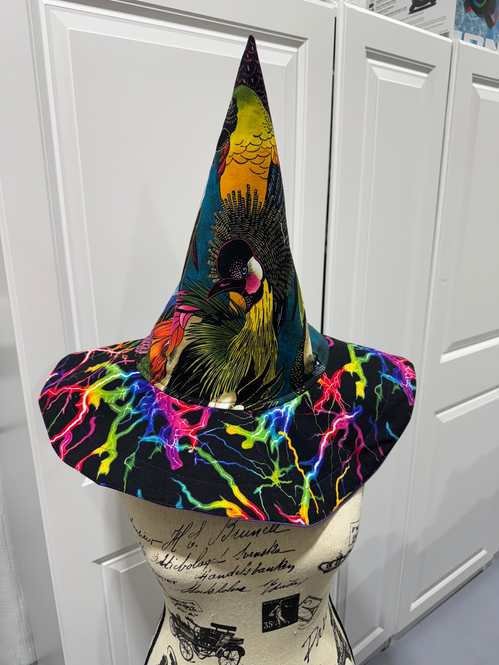 Tropical Birds and Neon Lightning Witch or Wizards Hat